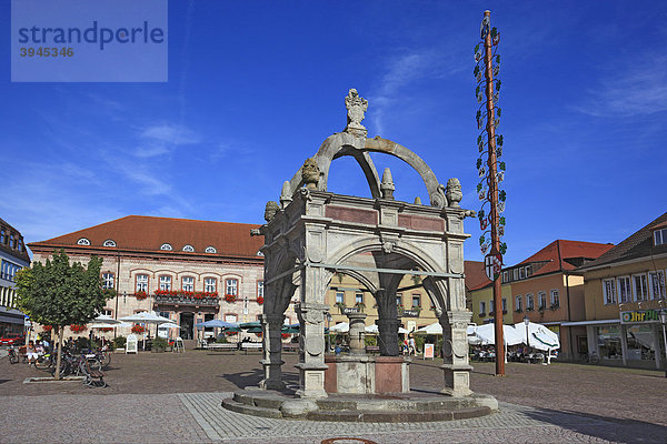 Renaissance-Marktbrunnen von Hammelburg  Unterfranken  Bayern  Deutschland  Europa
