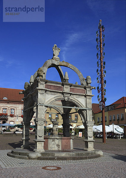 Renaissance-Marktbrunnen von Hammelburg  Unterfranken  Bayern  Deutschland  Europa