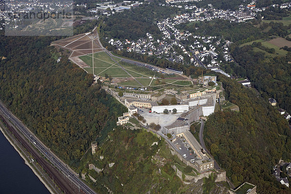 Luftaufnahme  Festung Ehrenbreitstein mit der BUGA-Baustelle  Koblenz  Rheinland-Pfalz  Deutschland  Europa