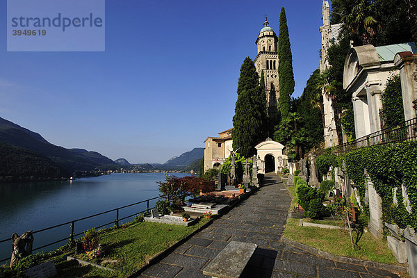 Kirche von Morcote am Lago di Lugano gelegen  Kanton Tessin  Schweiz  Europa Luganersee Kanton Tessin
