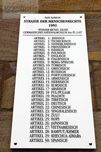 Infoschild  Straße der Menschenrechte  Konzept: Dani Karavan  1993  Nürnberg  Bayern  Deutschland  Europa