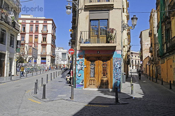 Haus  Hausbemalung  Straßen  Graffiti  Barrio del Carmen  Stadtviertel  Valencia  Spanien  Europa