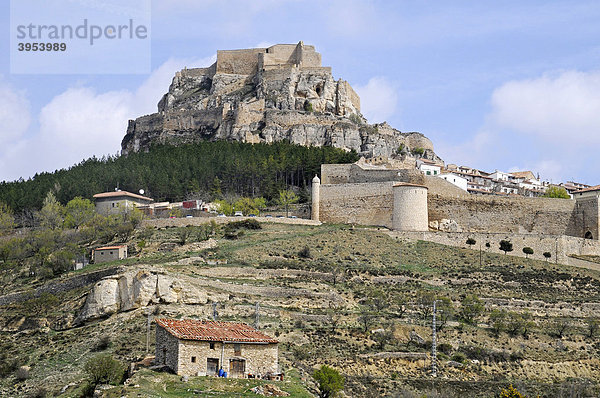 Stadtansicht  Castillo  Burg  Festung  Berg  Morella  Castellon  Valencia  Spanien  Europa