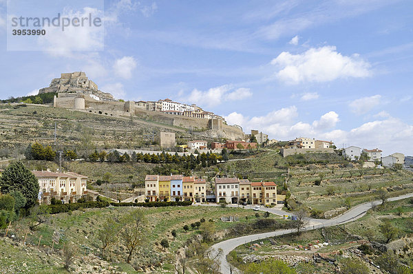 Stadtansicht  Castillo  Burg  Festung  Berg  Morella  Castellon  Valencia  Spanien  Europa