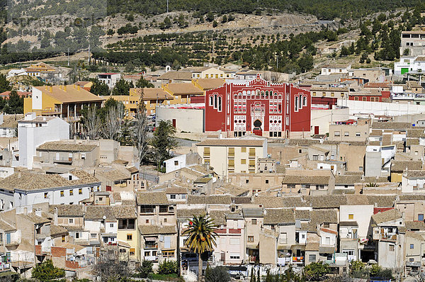 Stadtübersicht  Stierkampfarena  Caravaca de la Cruz  heilige Stadt  Murcia  Spanien  Europa