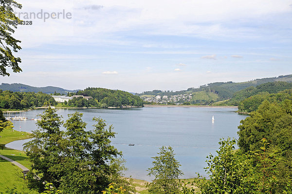 Landschaft  Hennesee  Hennetalsperre  Stausee  Naturpark Homert  Arnsberger Wald  Meschede  Sauerland  Nordrhein-Westfalen  Deutschland  Europa