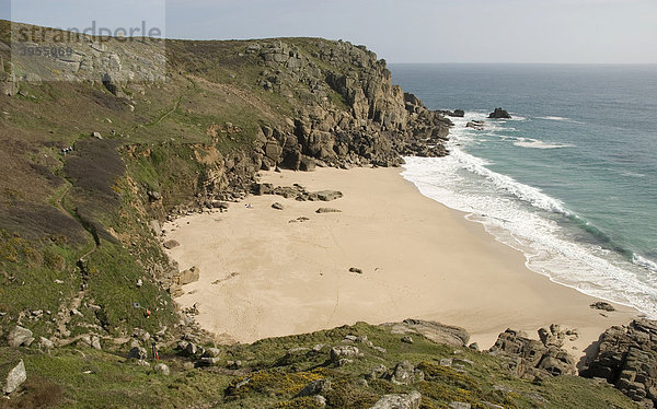 Strand  Sandstrand  Küste  Meer  Küstenwanderweg  Porthchapel Beach  West Cornwall  Cornwall  Südengland  England  Großbritannien  Europa