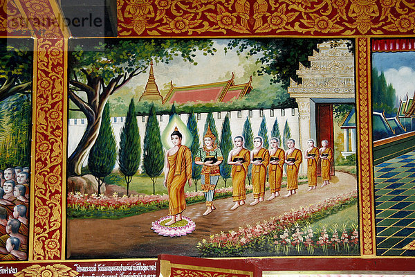 Wandmalerei  Wat Chiang Man  buddhistische Tempelanlage  erbaut 1297  Chiang Mai  Thailand  Asien