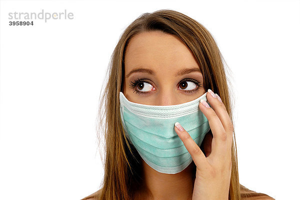 Frau mit Mundschutz  Schweinegrippe  Grippeviren