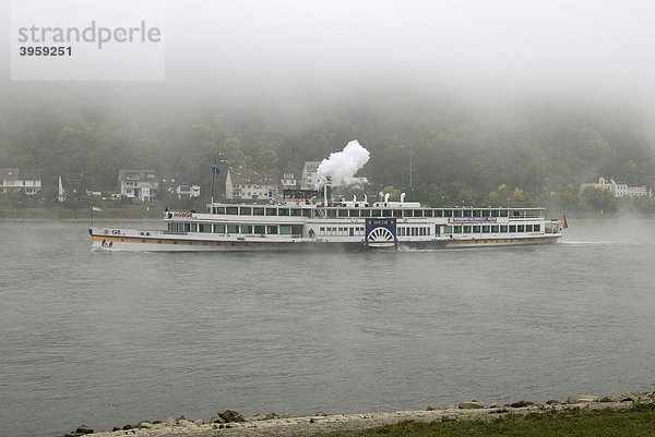 Raddampfer Goethe in seiner letzten Woche im Betrieb als Dampfschiff  Sept. 2008  Nebel  Rhein bei Lahnstein nahe Koblenz  Rheinland-Pfalz  Deutschland