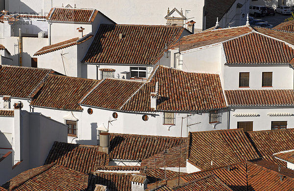 Dächer eines der Pueblo Blanco weißen Dörfer  Grazalema  in der Sierra de Grazalema  Andalusien  Spanien  Europa