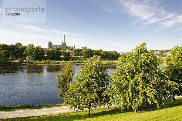 Nidarosdom über der Nidelva  Trondheim  Norwegen  Skandinavien  Europa