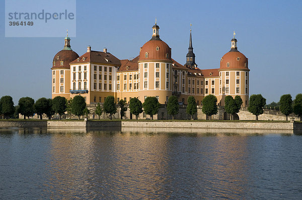 Wasserschloss Schloss Moritzburg mit Schlossteich bei Dresden  Sachsen  Deutschland