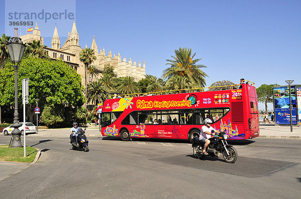 Touristenbus in der Altstadt von Palma de Mallorca  Mallorca  Balearen  Spanien  Europa