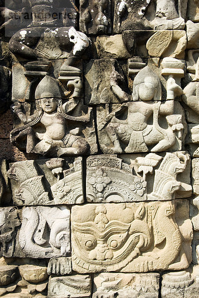 Steingemeißeltes Basrelief  Elefanten-Terrasse  Angkor Thom  Welterbe der UNESCO  Siem Reap  Kambodscha