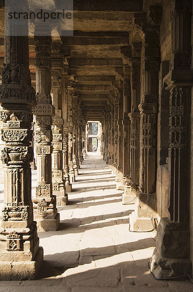 Säulen mit hinduistischen Motiven dekoriert  Quwwat ul-Islam Moschee  Unesco Weltkulturerbe  Mehrauli Archaeological Park  Delhi  Indien