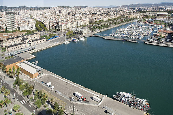 Port Vell und Fussbrücke Rambla de Mar  Barcelona  Katalonien  Spanien  Europa