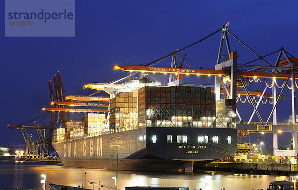 Beladen eines Containerschiffes am Terminal Burchardkai  Hamburg  Deutschland  Europa