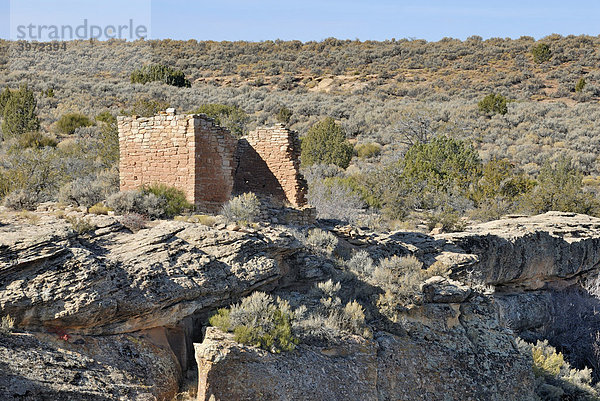 Historischer Bau der Ancestral Puebloans  Rim Rock House  um 1200 n. Chr.  Little Ruin Canyon  Hovenweep National Monument  Colorado  USA