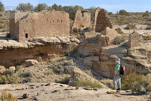 Reste historischer Bauten der Ancestral Puebloans  Hovenweep Castle  um 1200 n. Chr.  Little Ruin Canyon  Hovenweep National Monument  Colorado  USA