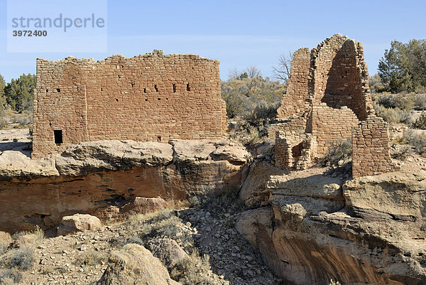 Reste historischer Bauten der Ancestral Puebloans  Hovenweep Castle  um 1200 n. Chr.  Little Ruin Canyon  Hovenweep National Monument  Colorado  USA