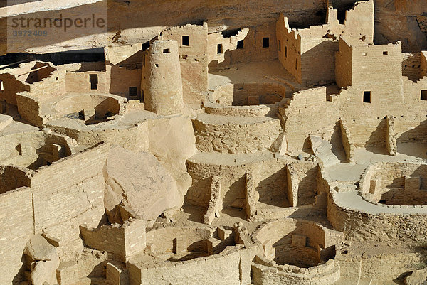 Historische Wohn- und Kultstätte der Ancestral Puebloans  Cliff Palace  Teilansicht  ca. 1200 n. Chr.  Mesa Verde National Park  Colorado  USA