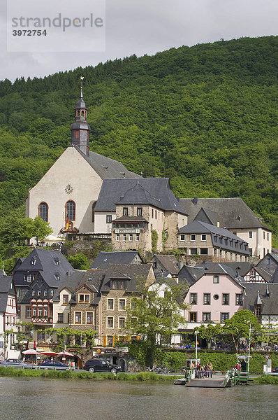 Blick über die Mosel nach Beilstein  Klosterkirche St. Joseph hinten  Rheinland-Pfalz  Deutschland  Europa