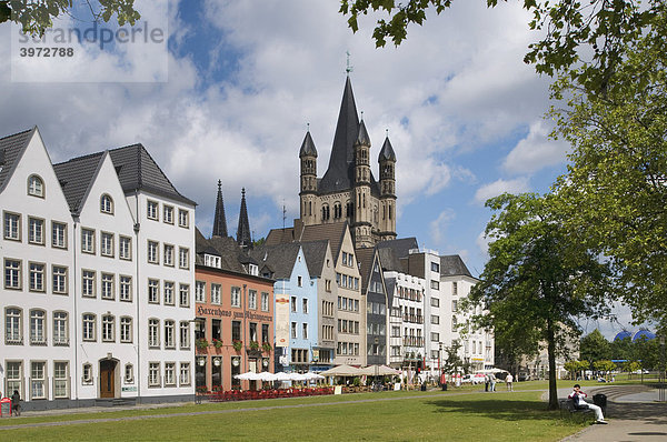 Kölner Altstadt mit Groß Sankt Martin vom Rheinufer gesehen  Köln  Nordrhein-Westfalen  Deutschland  Europa