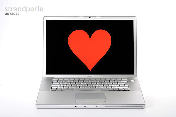 Herz auf Apple MacBook Pro Monitor  Symbolbild Partnervermittlung online