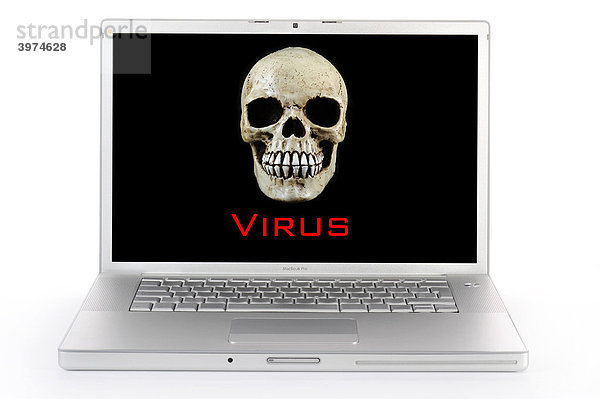 Totenkopf auf Computerbildschirm  Symbolbild Virenalarm