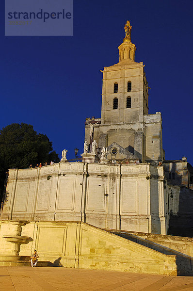 Notre Dame des Doms Kathedrale in der Dämmerung  Avignon  Vaucluse  Provence-Alpes-CÙte d'Azur  RhÙne-Tal  Provence  Frankreich  Europa