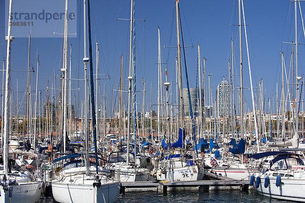 Segelboote am Port Vell  Barcelona  Katalonien  Spanien  Europa