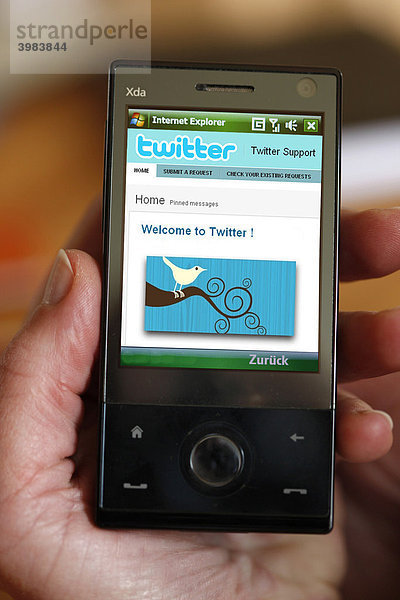 Mobiltelefon  Handy  mit Internetzugang  Internet Newsdienst Twitter  Microblogging