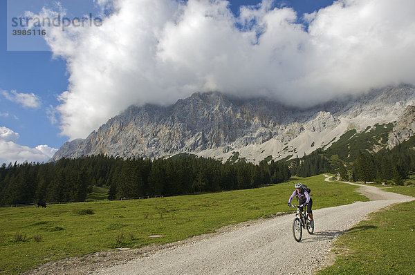 Mountainbike-Fahrerin bei der Ehrwalder Alm  Ehrwald  Tirol  Österreich