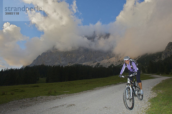 Mountainbike-Fahrerin bei der Ehrwalder Alm  Ehrwald  Tirol  Österreich