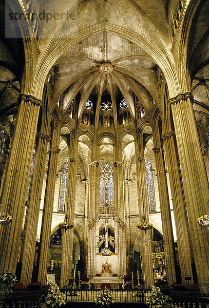 Kathedrale  Hauptschiff  katalanische Gotik  Barri GÚtic  Barcelona  Katalonien  Spanien  Europa