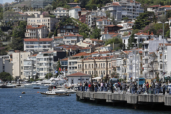 Villenvorort Bebek am Bosporus  viele Angler auf der Promenade  Istanbul  Türkei