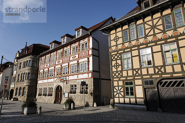Historische Fachwerkhäuser in der Anton-Ulrich-Straße  Obere Mühle  Meiningen  Rhön  Thüringen  Deutschland  Europa