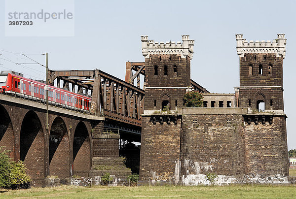 Türme der ehemaligen Duisburg-Hochfelder Eisenbahnbrücke über den Rhein  Ruhrgebiet  Nordrhein-Westfalen  Deutschland  Europa