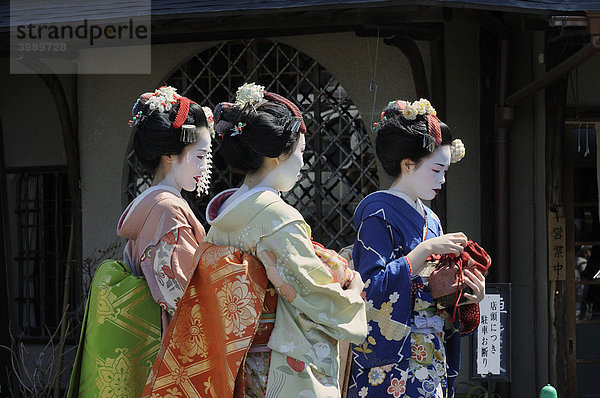 Maikos  Geishas in Ausbildung  im Gion Stadtviertel  Kyoto  Japan  Asien