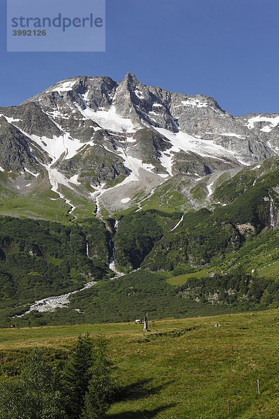 Hoher Sonnblick  Goldberggruppe  Nationalpark Hohe Tauern  Blick von Kolm-Saigurn im Hüttwinkltal  Land Salzburg  Salzburger Land  Österreich  Europa