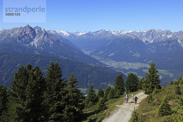 Blick vom Patscherkofel über Stubaital  Stubaier Alpen  links: Serles  Tirol  Österreich  Europa