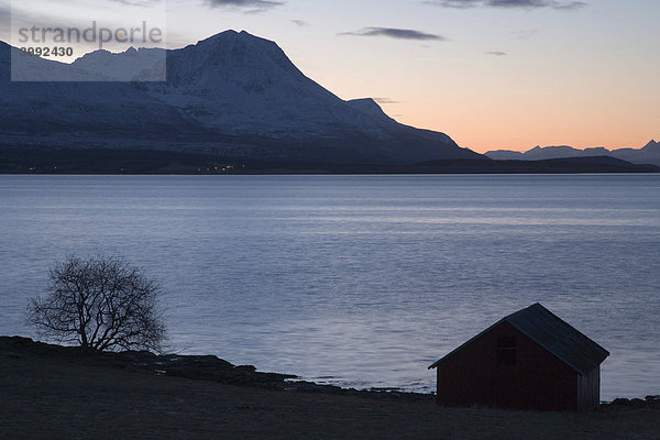 Balsnesodden  Blick auf die Meerenge vom Tromso  Tromsoysundet  Polarnacht  Winter  Tromso  Norwegen