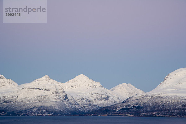 Balsfjorden  Blick von der E8 bei Seljelvnes  Polarnacht  Winter  Tromso  Troms  Norwegen