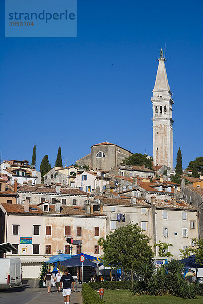 Rovinj Altstadt mit der Basilika St. Euphemia  von Valdibora aus gesehen  Rovinj  Istrien  Kroatien  Europa