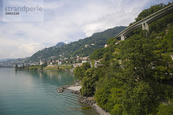 Blick auf Monteux  Genfer See  Veytaux  Schweiz  Europa