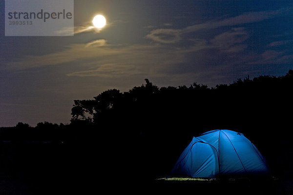 Zelt in einer Mondscheinnacht in Connemara  County Mayo  Connaught  Irland  Europa