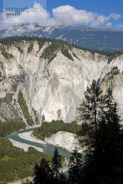 Steile Kalksteinklippen und imposante Felsformationen an der Rhein-Schlaufe Chrummwag  Rheinschlucht oder Ruinaulta  Vorderrhein  Kanton Graubünden  Schweiz  Europa