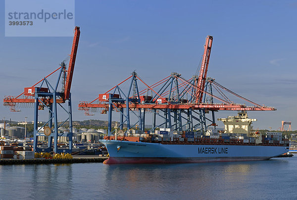 Containerschiff beim Löschen der Ladung im Hafen  Göteborg  Schweden  Europa