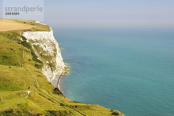 Blick auf die Kreidefelsen von Dover und über den Ärmelkanal  Grafschaft Kent  England  Großbritannien  Europa